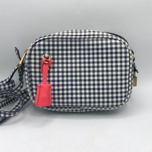 J. Crew Mini Signet Crossbody Bag Navy Gingham Leather w Lock & Key NWOT